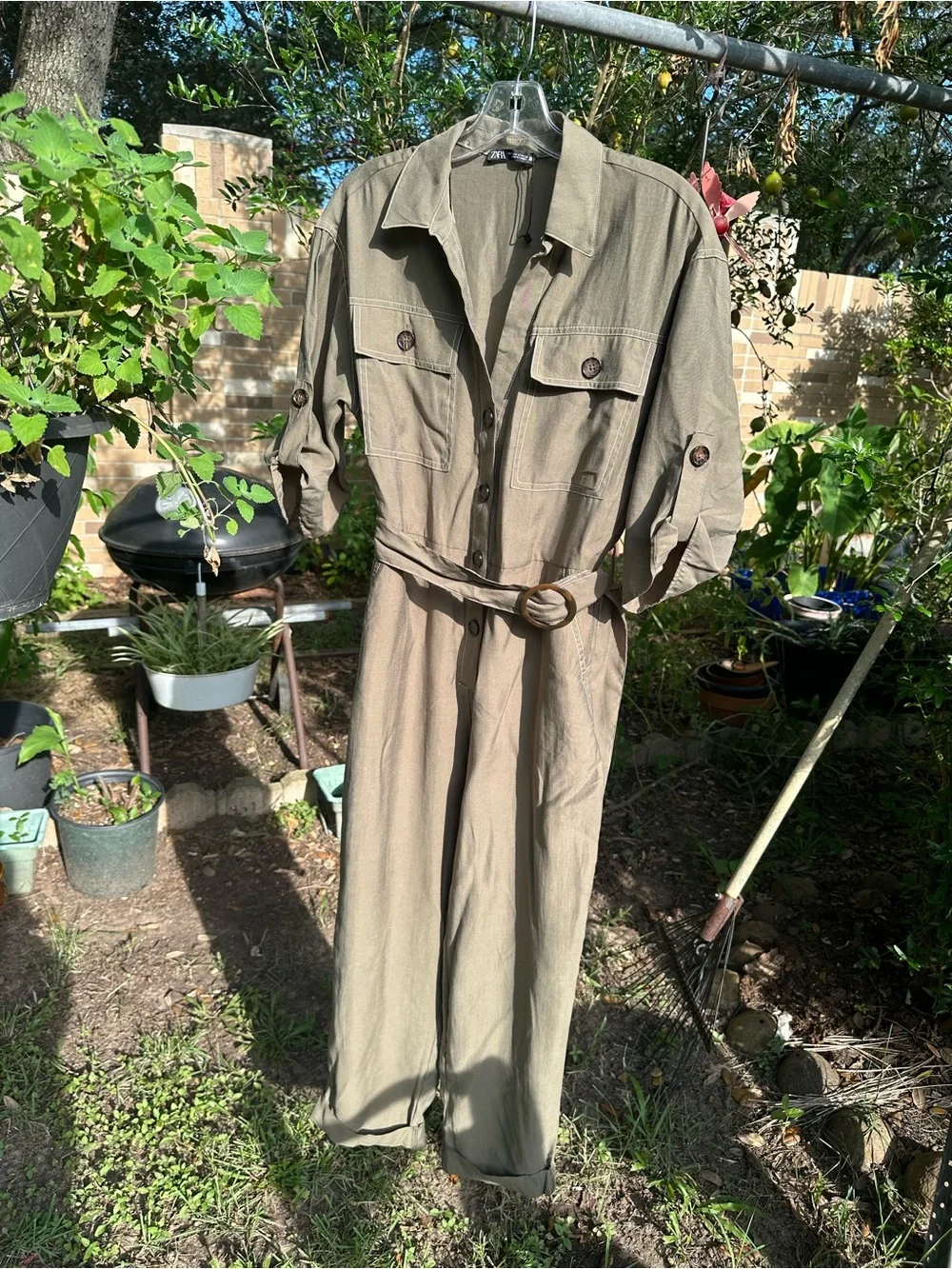 NWOT Zara Utility Jumpsuit Small S Olive Green Belted Safari Cargo Romper